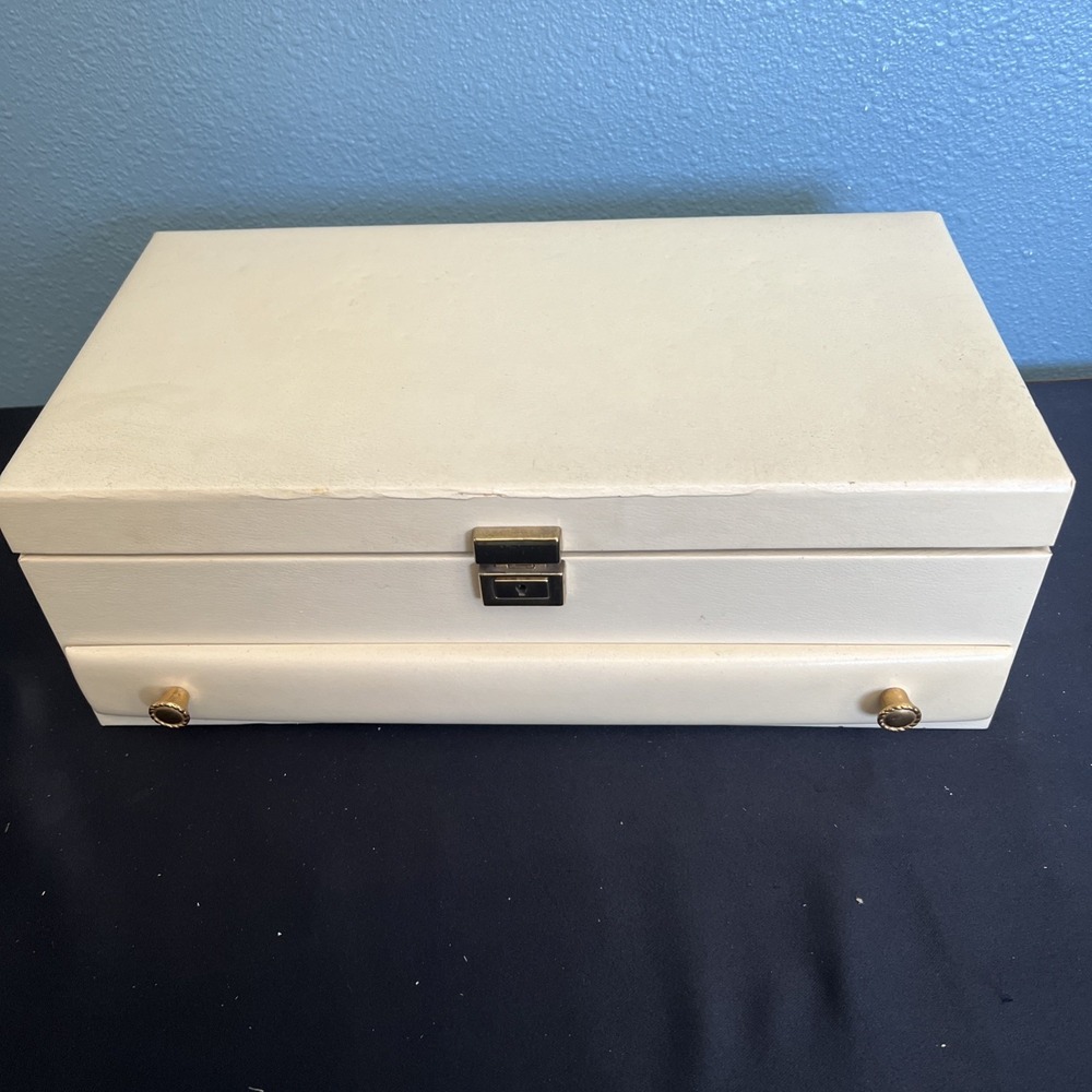 Vtg Large Lady Buxton Jewelry Box Multi Drawers Mid Century Modern Blue Velvet - Picture 9 of 16